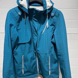 Marie Claire Teal Houndstooth Jacket with Hood